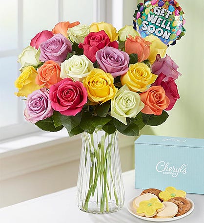 Get Well Soon Assorted Roses & Cheryl's Cookies
